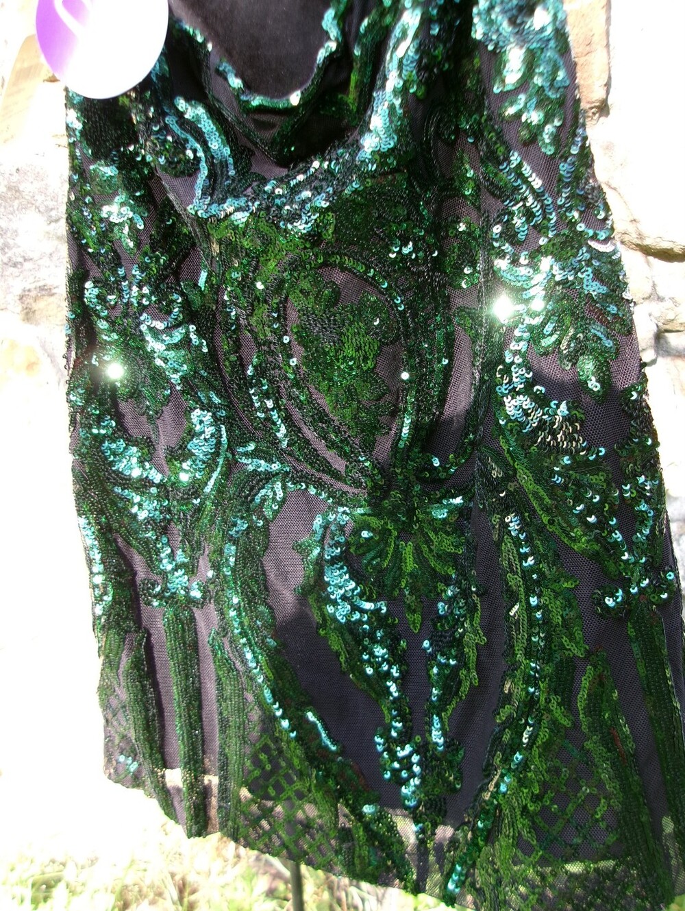 Windsor Emerald Green Sequin Mini Dress with Strappy V-Neck Size S - Picture 6 of 8